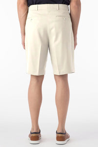 Micro Nano Travel Twill Performance Gabardine Pleated Shorts in Oyster by Ballin
