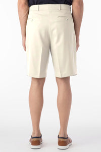 Micro Nano Travel Twill Performance Gabardine Pleated Shorts in Oyster by Ballin