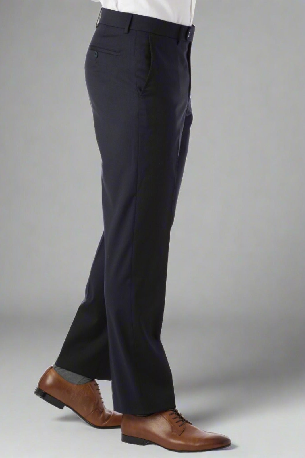 Super 130s Loro Piana Wool Gabardine Flat Front Trouser in Navy by 6 East by Ballin