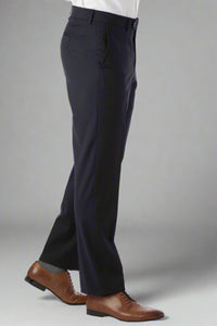 Super 130s Loro Piana Wool Gabardine Flat Front Trouser in Navy by 6 East by Ballin