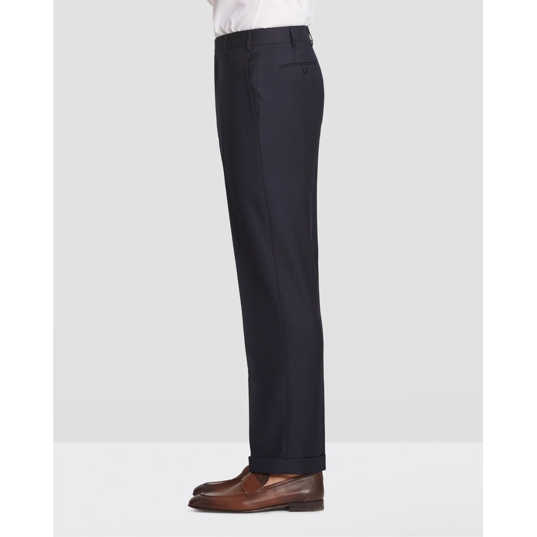 Todd Flat Front Super 120s Wool Serge Trouser in Navy (Full Fit) by Zanella