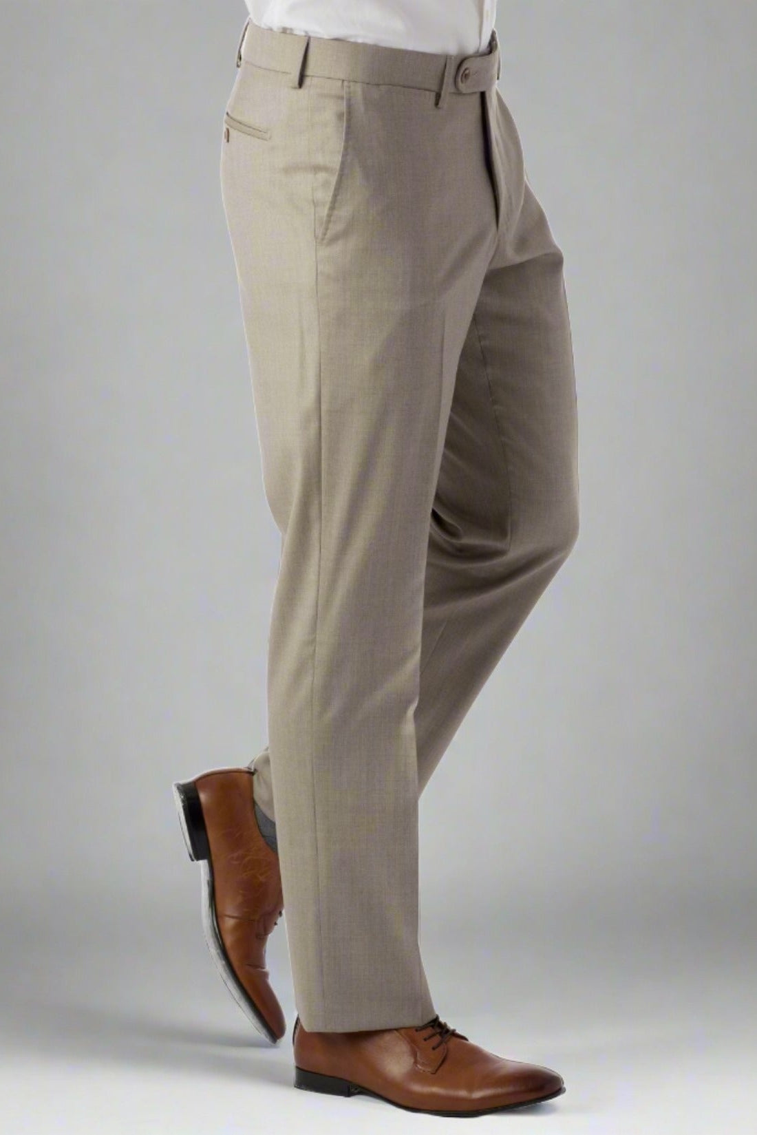 Super 130s Loro Piana Wool Gabardine Flat Front Trouser in Tan, Size 35 (Park Traditional Fit) by 6 East by Ballin