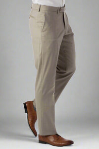 Super 130s Loro Piana Wool Gabardine Flat Front Trouser in Tan, Size 35 (Park Traditional Fit) by 6 East by Ballin