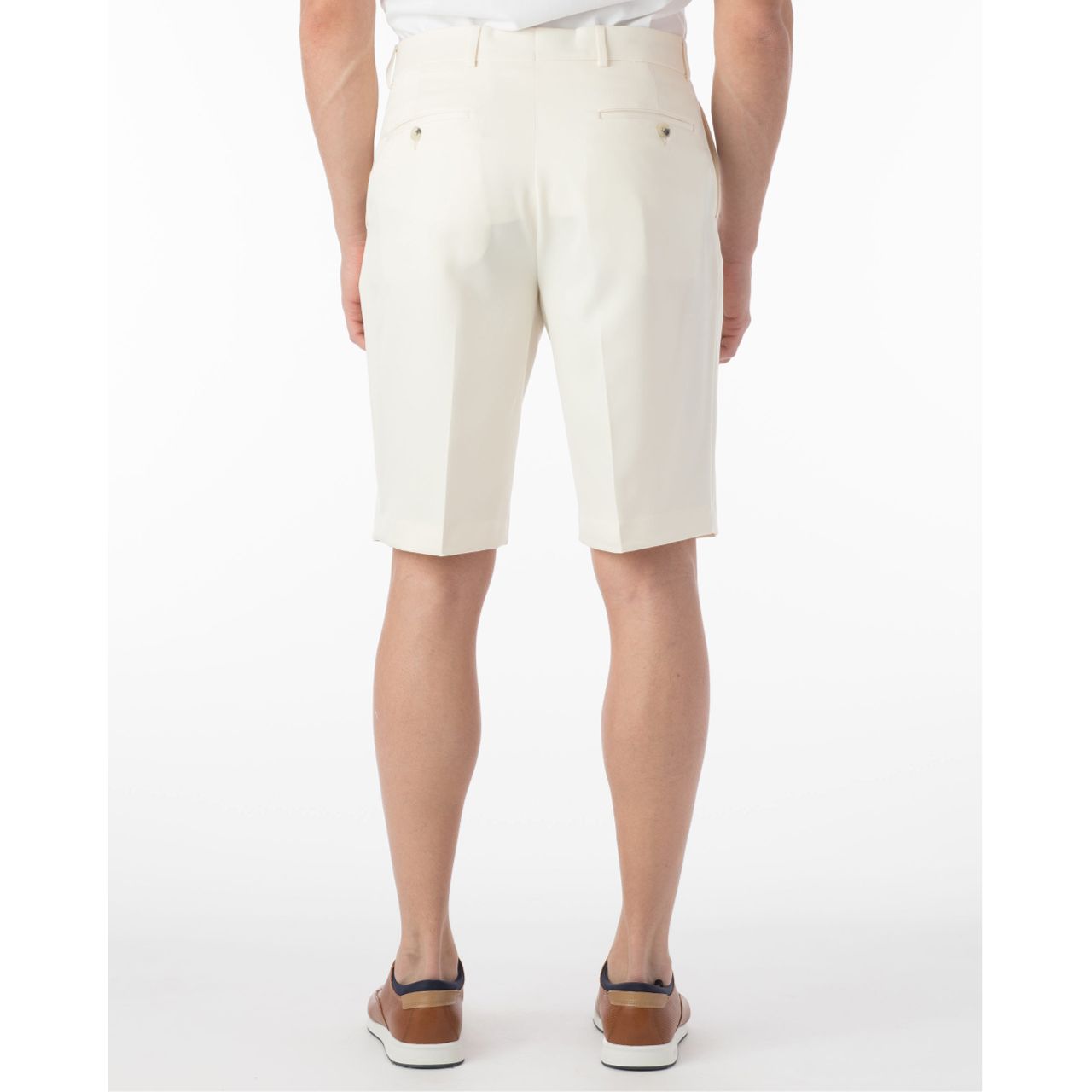Micro Nano Travel Twill Performance Gabardine Plain Front Shorts in Oyster (Size 37) by Ballin