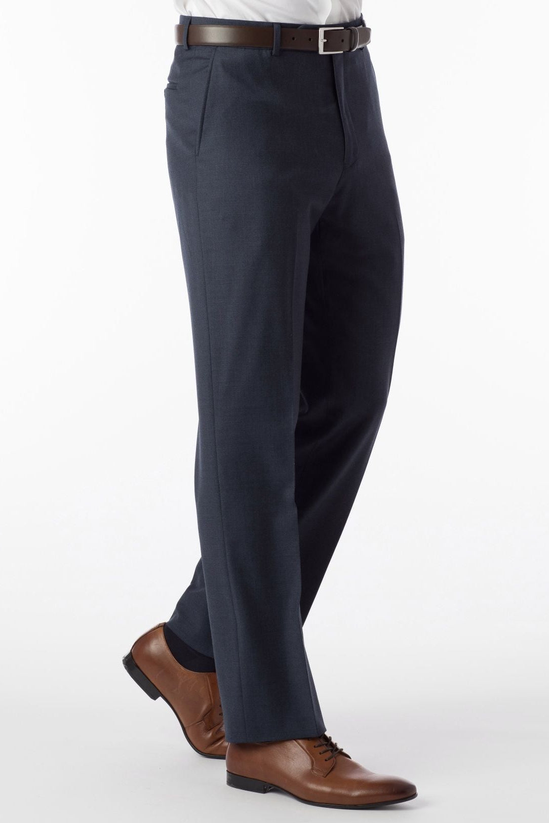 Super 120s Luxury Wool Serge Comfort-EZE Trouser in Navy Mix (Flat Front Models) by Ballin
