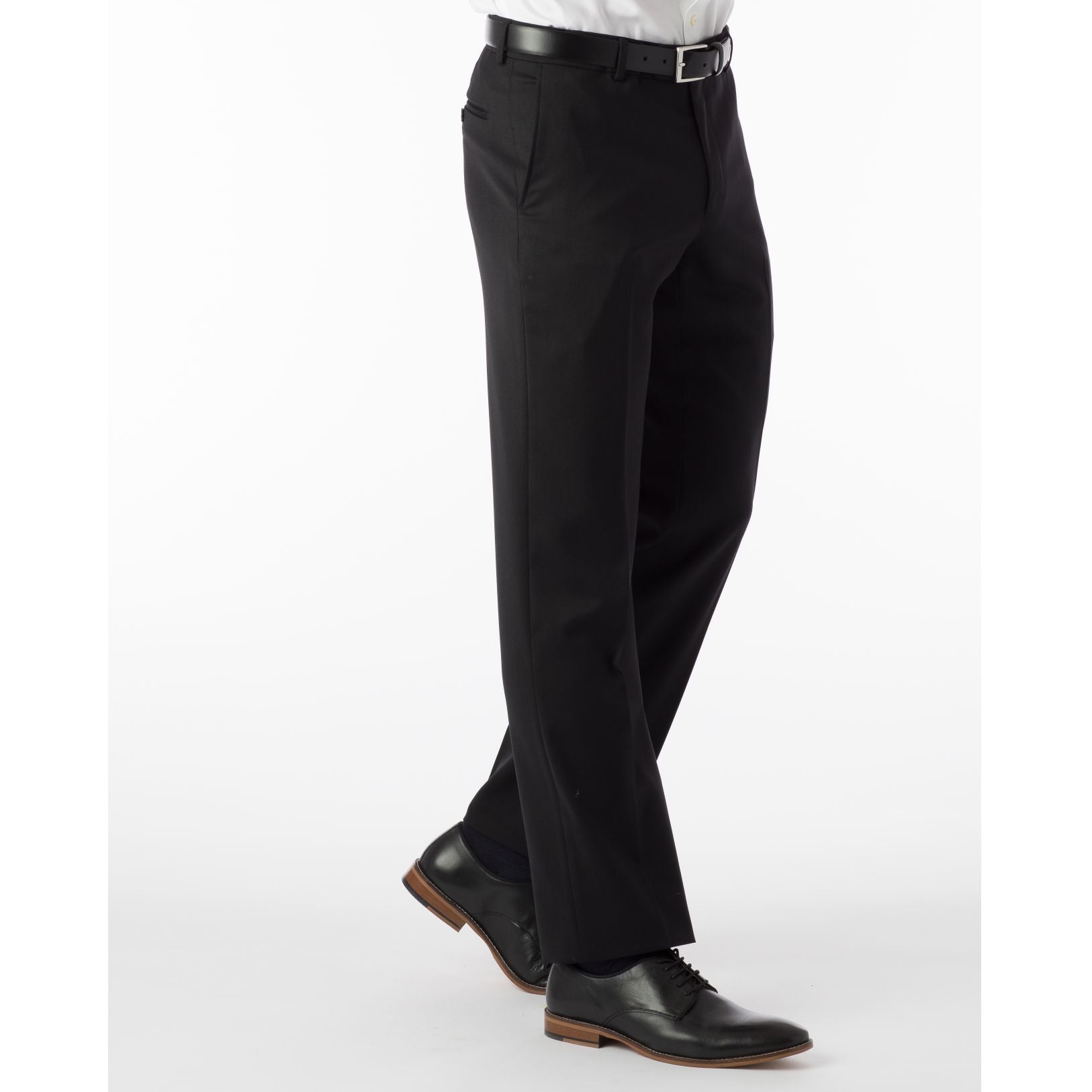 Super 120s Wool Gabardine Comfort-EZE Trouser in Black (Flat Front Models) by Ballin
