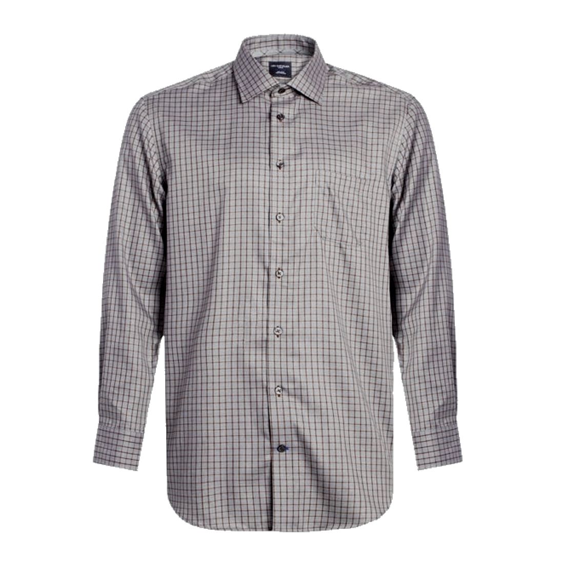 Grey and Wine Check No-Iron Cotton Dress Shirt with Spread Collar (Regular Fit) by Leo Chevalier