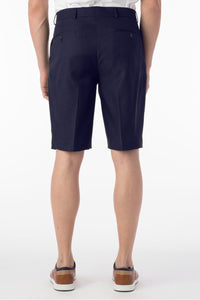 Micro Nano Travel Twill Performance Gabardine Plain Front Shorts in Navy by Ballin