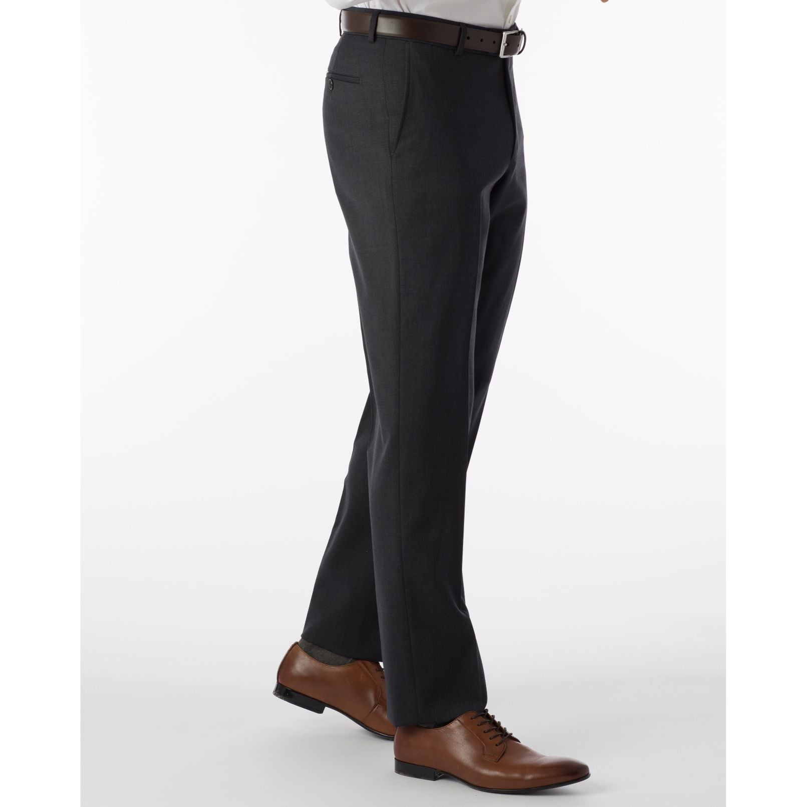 Super 120s Wool Gabardine Comfort-EZE Trouser in Charcoal (Flat Front Models) by Ballin