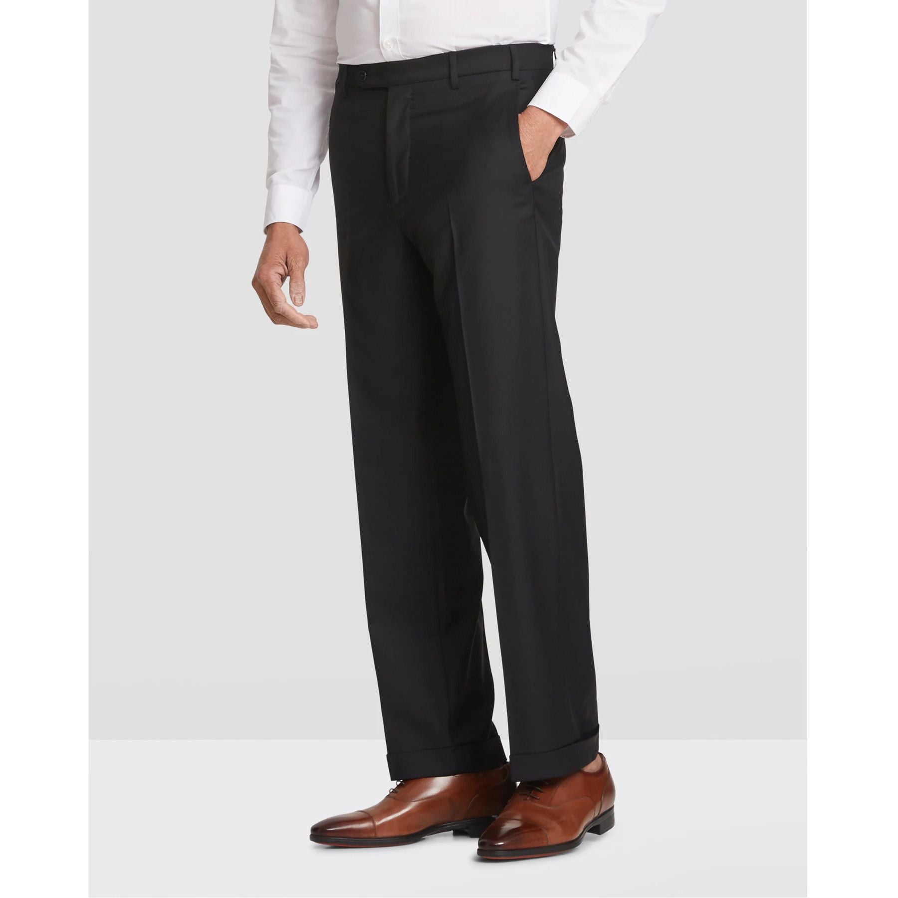 Todd Flat Front Super 120s Wool Serge Trouser in Black (Full Fit) by Zanella