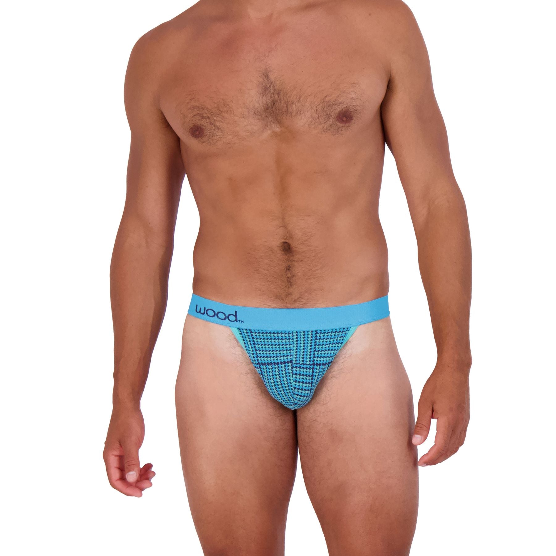 Thong in Blue Houndstooth by Wood Underwear