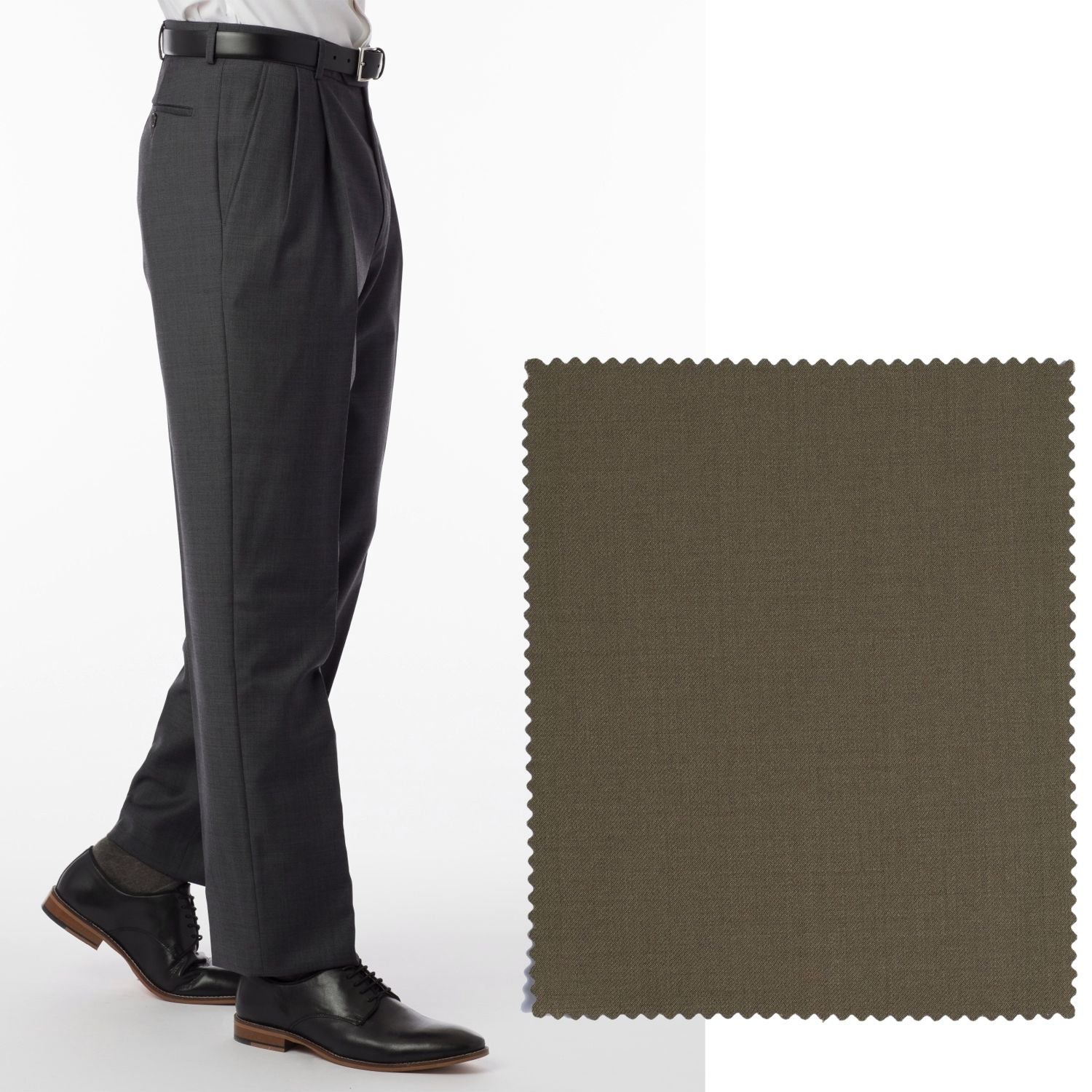 Super 120s Luxury Wool Serge Comfort-EZE Trouser in Olive (Manchester Pleated Model) by Ballin