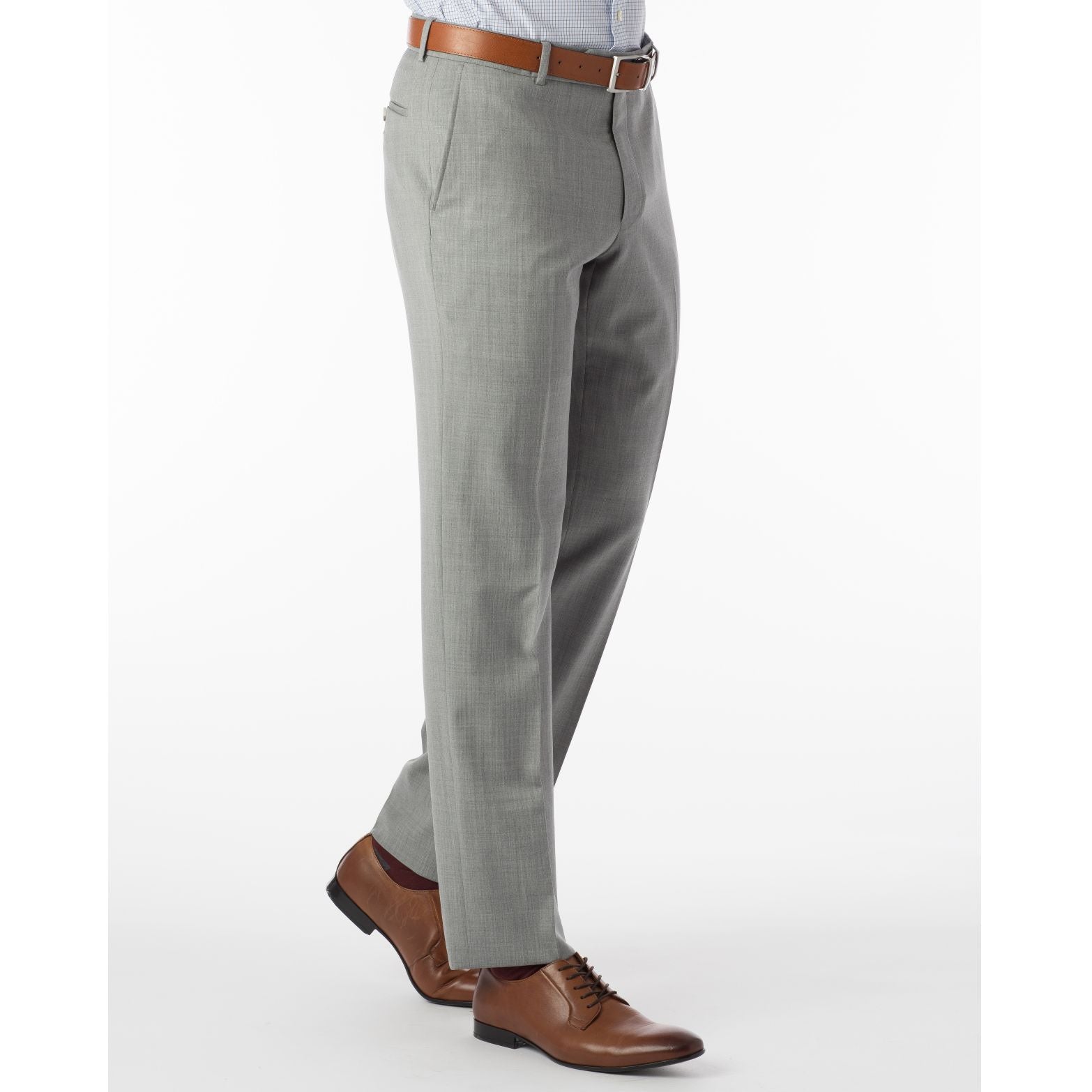 Super 120s Wool Gabardine Comfort-EZE Trouser in Pearl Grey (Flat Front Models) by Ballin