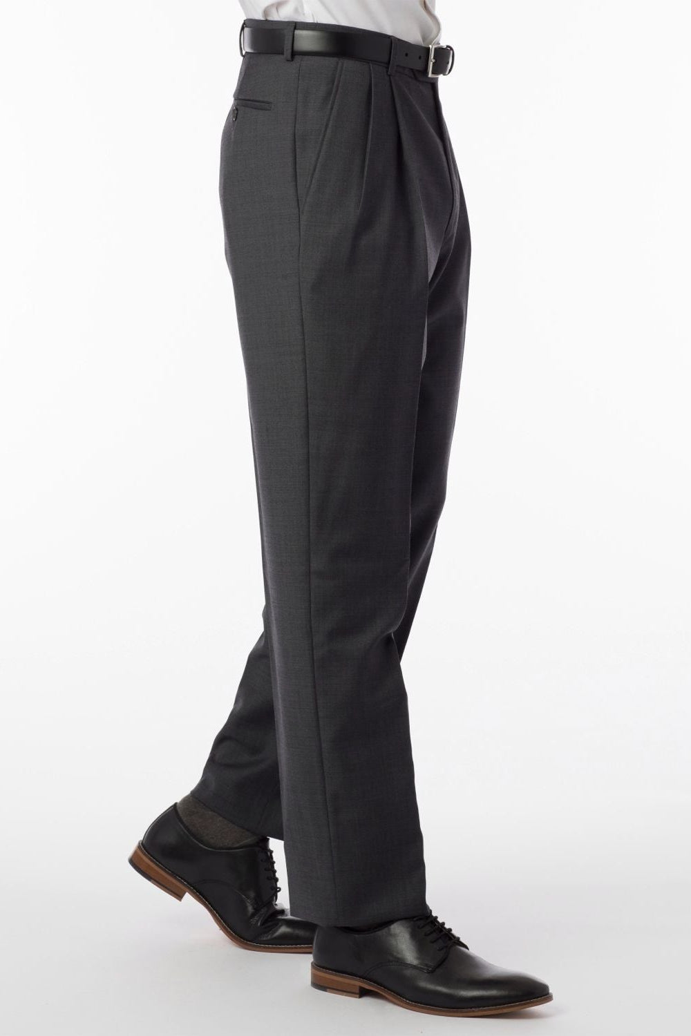 Super 120s Wool Travel Twill Comfort-EZE Trouser in Charcoal Grey (Manchester Pleated Model) by Ballin