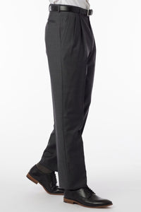 Super 120s Wool Travel Twill Comfort-EZE Trouser in Charcoal Grey (Manchester Pleated Model) by Ballin