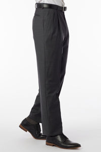 Super 120s Wool Travel Twill Comfort-EZE Trouser in Charcoal Grey (Manchester Pleated Model) by Ballin