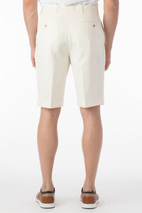 Micro Nano Travel Twill Performance Gabardine Plain Front Shorts in Oyster by Ballin