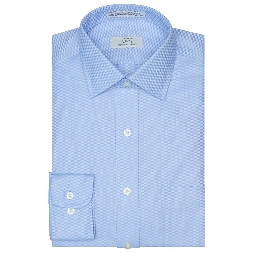 The Washington - Wrinkle-Free Tonal Check Cotton Dress Shirt in Blue by Cooper & Stewart