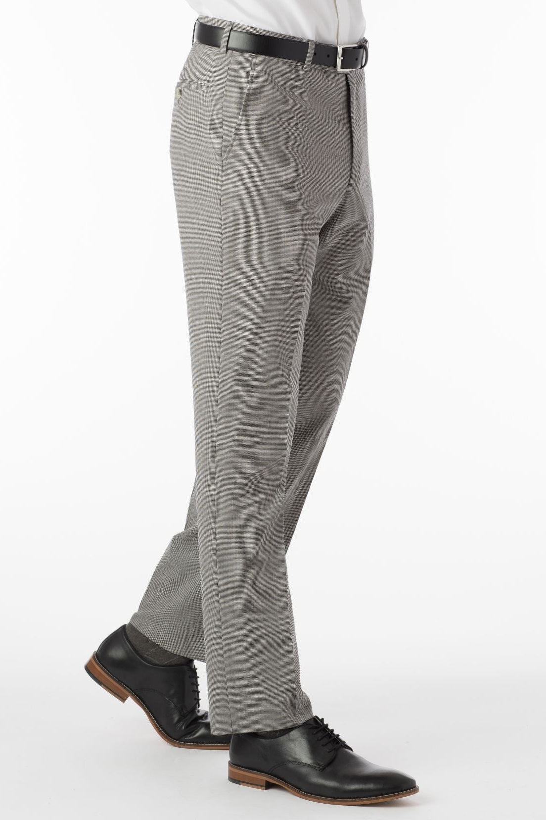 Super 100s Wool Gabardine Flat Front Trouser in Black & White Houndstooth (Flat Front Models) by Ballin