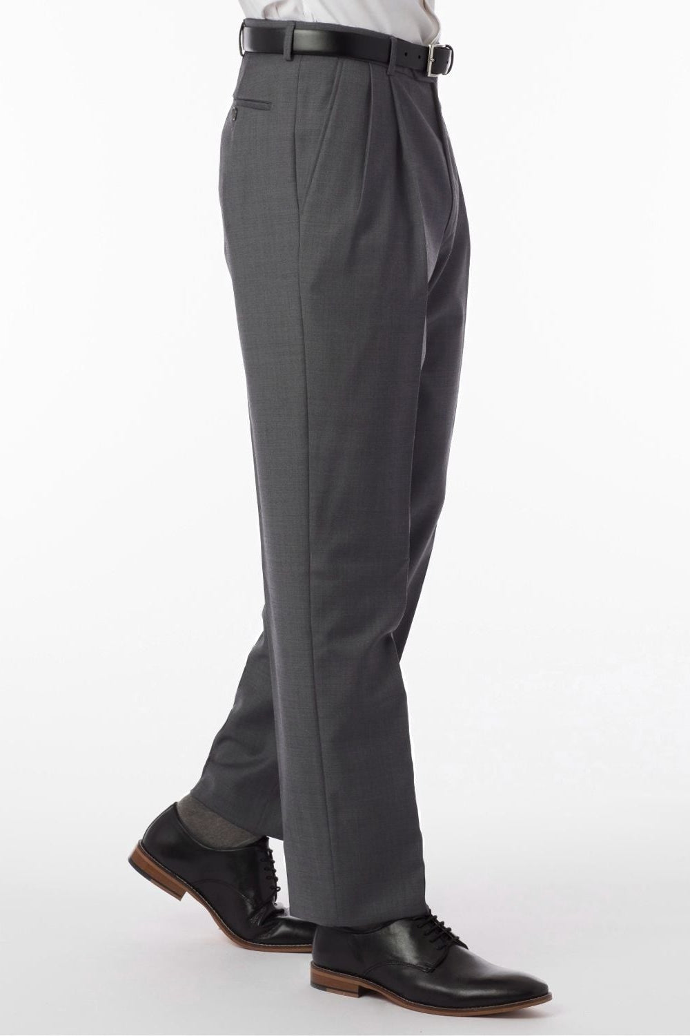 Super 120s Wool Travel Twill Comfort-EZE Trouser in Medium Grey (Manchester Pleated Model) by Ballin