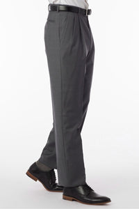 Super 120s Wool Travel Twill Comfort-EZE Trouser in Medium Grey (Manchester Pleated Model) by Ballin