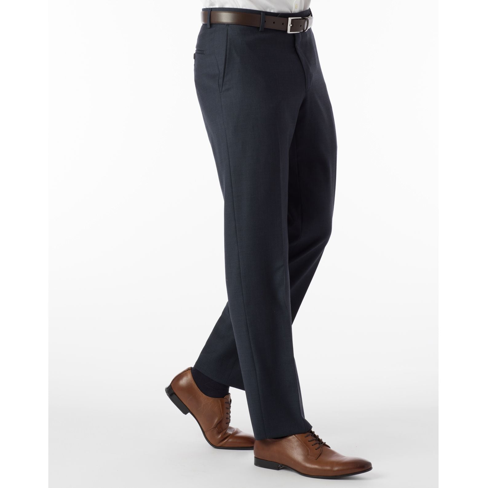 Sharkskin Super 120s Worsted Wool Comfort-EZE Trouser in Navy (Flat Front Models) by Ballin