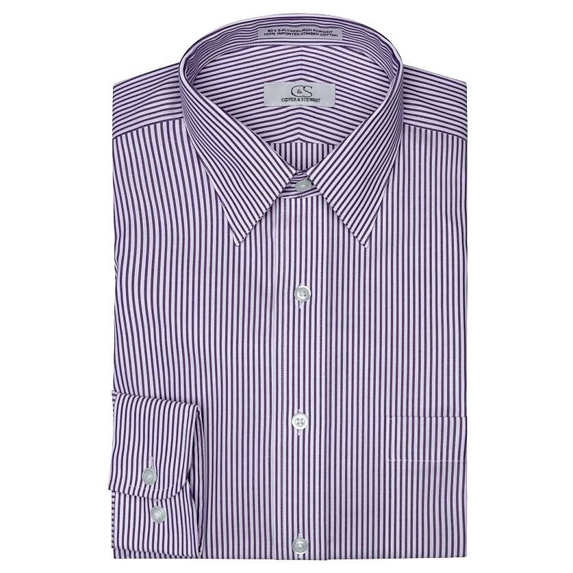 The Burlington - Wrinkle-Free Banker's Stripe Cotton Dress Shirt in Lavender by Cooper & Stewart