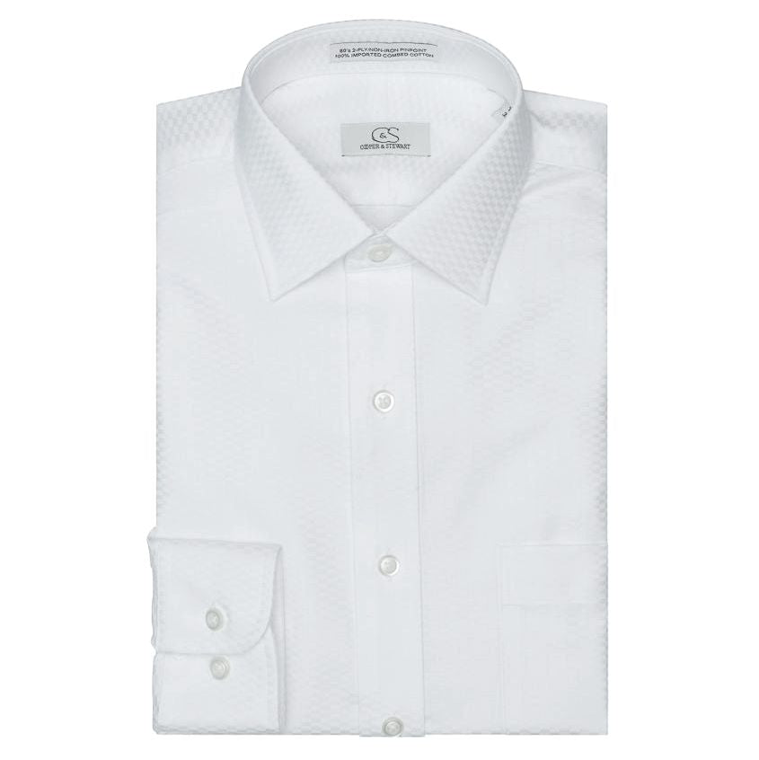 The Washington - Wrinkle-Free Tonal Check Cotton Dress Shirt in White by Cooper & Stewart