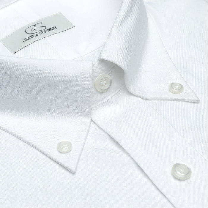 The Standard White - Wrinkle-Free Pinpoint Cotton Dress Shirt with Button-Down Collar by Cooper & Stewart