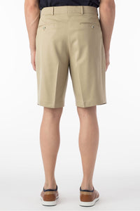 Micro Nano Travel Twill Performance Gabardine Pleated Shorts in Tan by Ballin