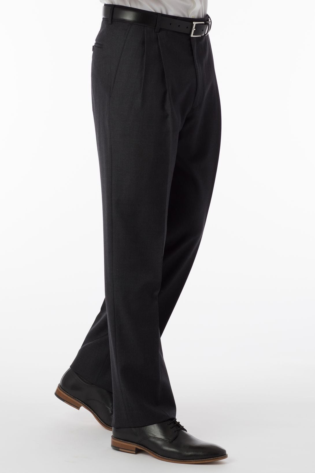 Super 120s Luxury Wool Serge Comfort-EZE Trouser in Charcoal (Manchester Pleated Model) by Ballin