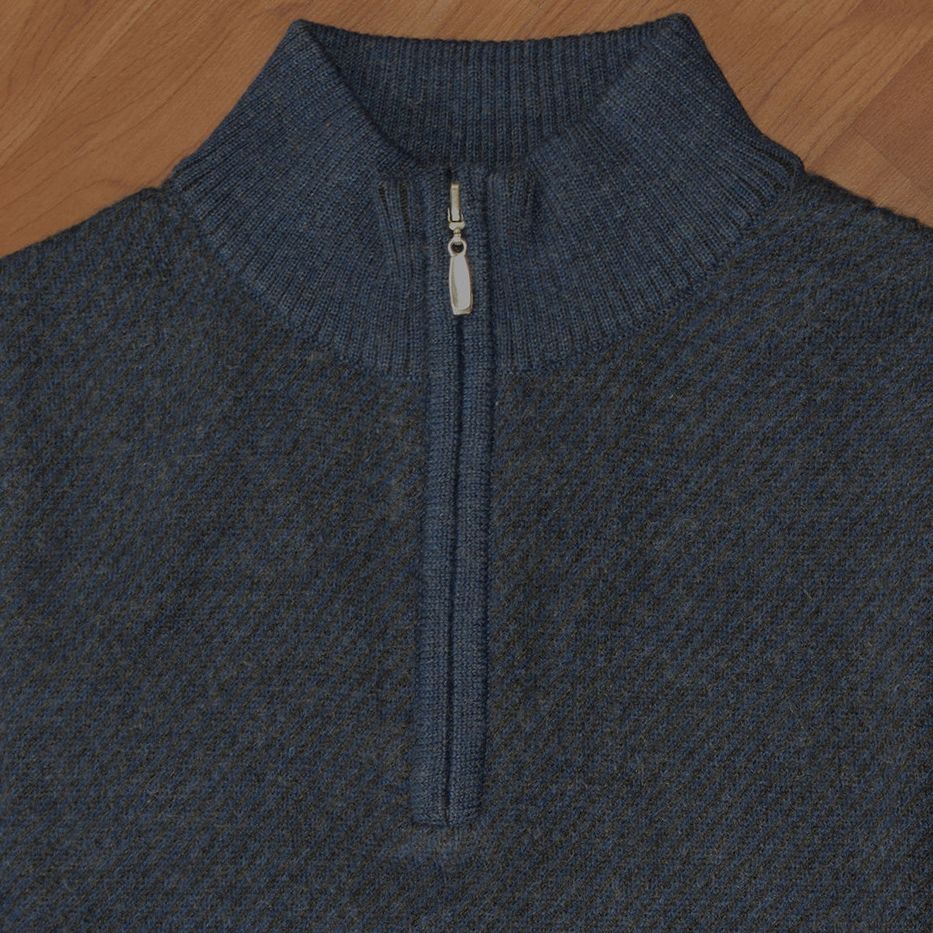 Royal Alpaca Diagonal Jacquard Half-Zip Lightweight Sweater in Midnight and Charcoal Heather by Peru Unlimited