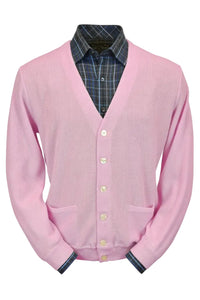 Baby Alpaca 'Links Stitch' V-Neck Cardigan Sweater in Pink by Peru Unlimited