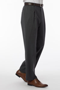 Super 120s Wool Gabardine Comfort-EZE Trouser in Medium Grey (Manchester Pleated Model) by Ballin