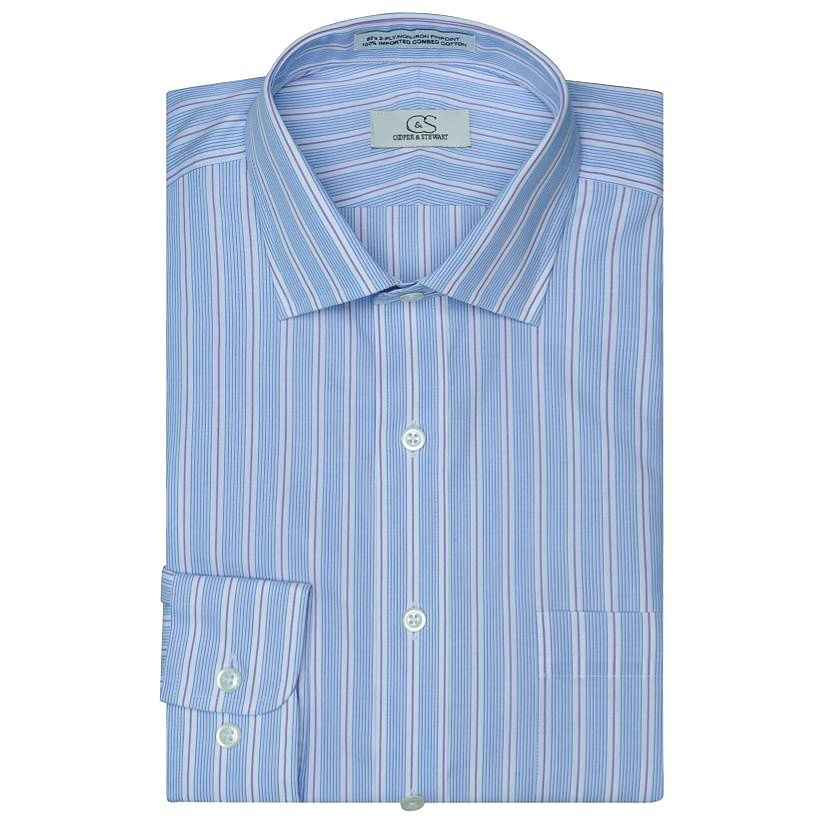 The Lancaster - Wrinkle-Free Multi Track Stripe Cotton Dress Shirt in Blue and Lavender by Cooper & Stewart