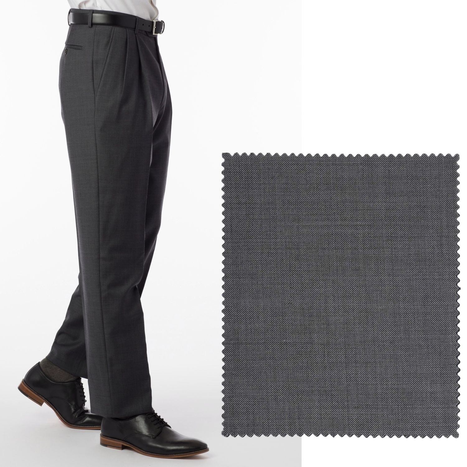 Sharkskin Super 120s Worsted Wool Comfort-EZE Trouser in Medium Grey (Manchester Pleated Model) by Ballin