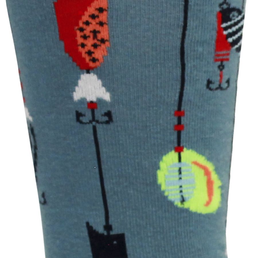 'Lake Lure' Fishing Pattern Cotton Socks in Bluestone by Brown Dog Hosiery