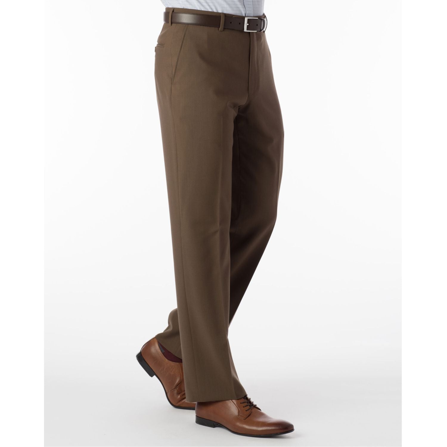Super 120s Wool Travel Twill Comfort-EZE Trouser in Saddle (Flat Front Models) by Ballin