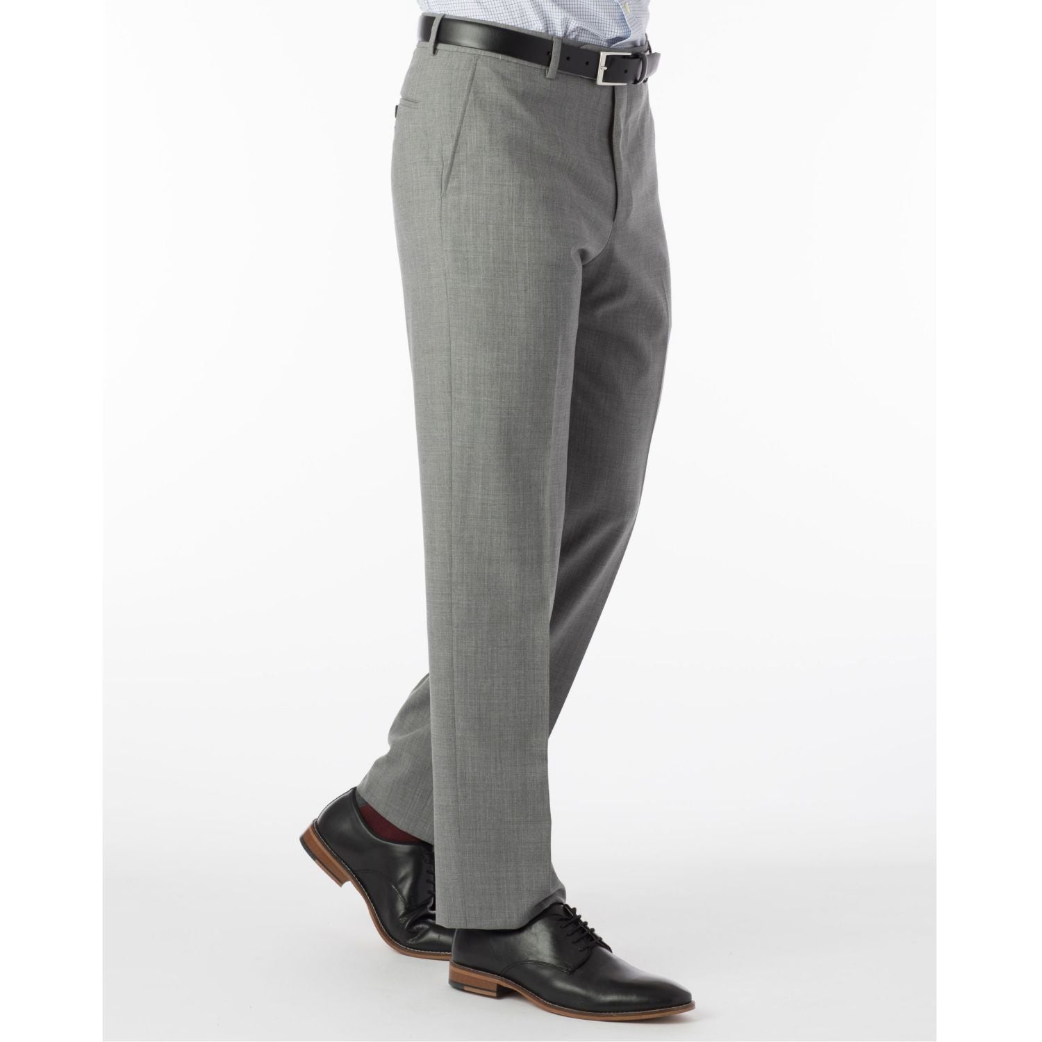 Super 120s Wool Travel Twill Comfort-EZE Trouser in Pearl Grey (Flat Front Models) by Ballin