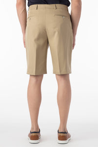Micro Nano Travel Twill Performance Gabardine Plain Front Shorts in Tan by Ballin