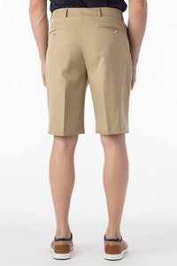 Micro Nano Travel Twill Performance Gabardine Plain Front Shorts in Tan by Ballin