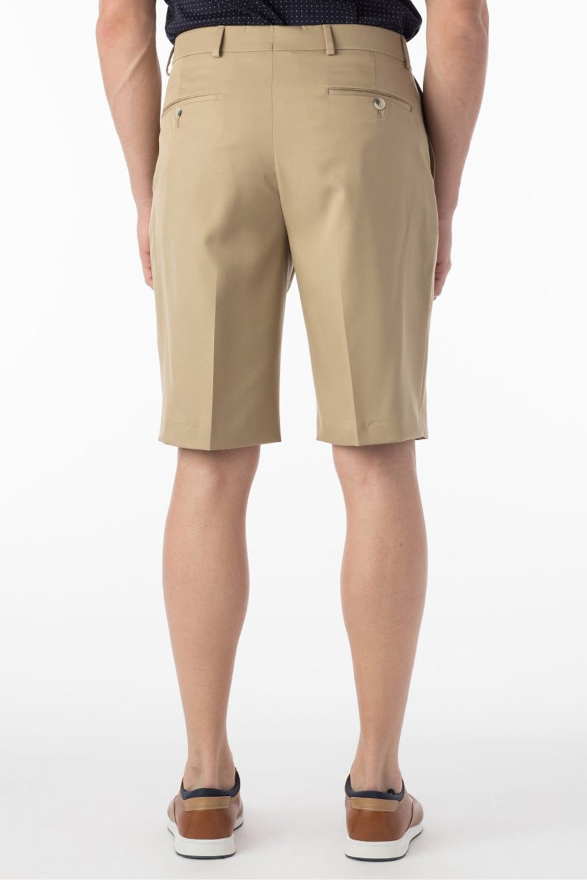 Micro Nano Travel Twill Performance Gabardine Plain Front Shorts in Tan by Ballin