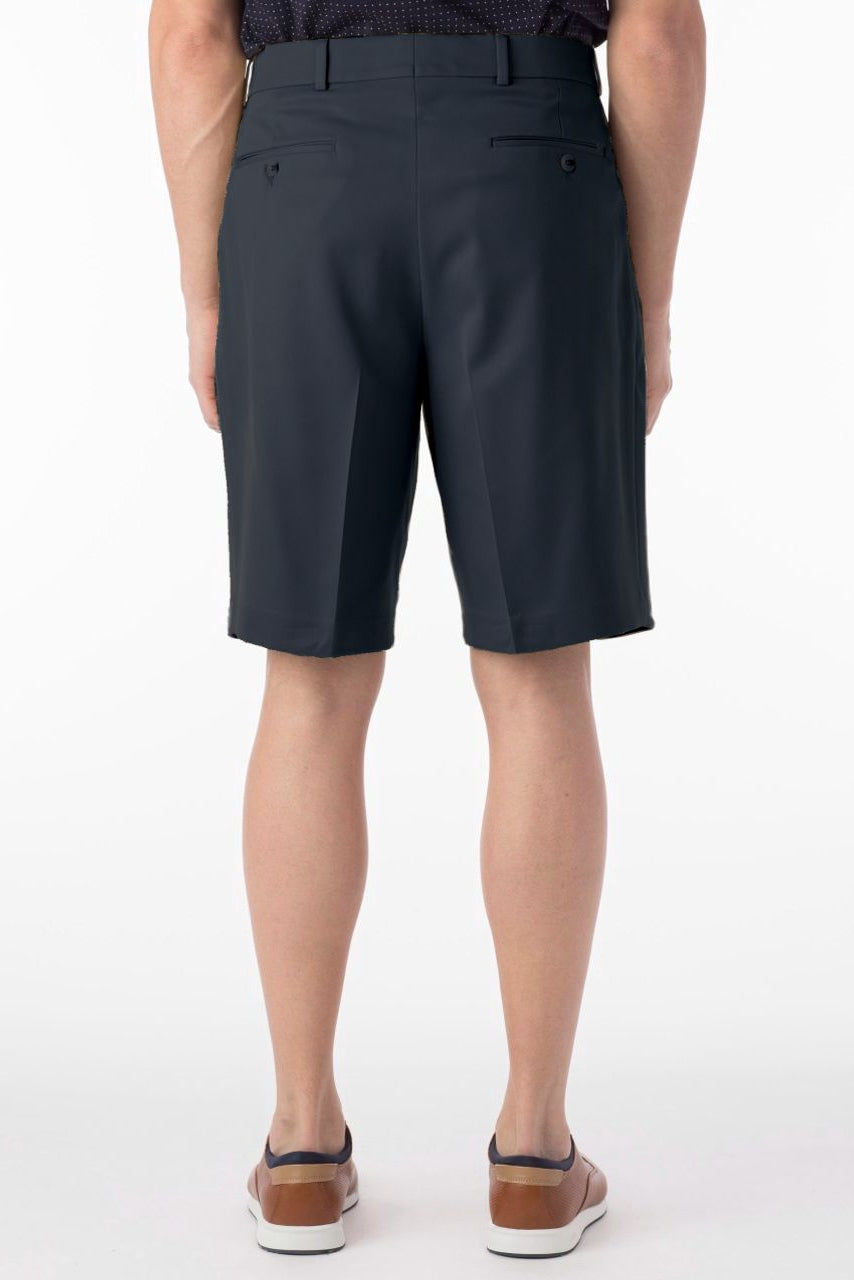 Micro Nano Travel Twill Performance Gabardine Pleated Shorts in Navy by Ballin