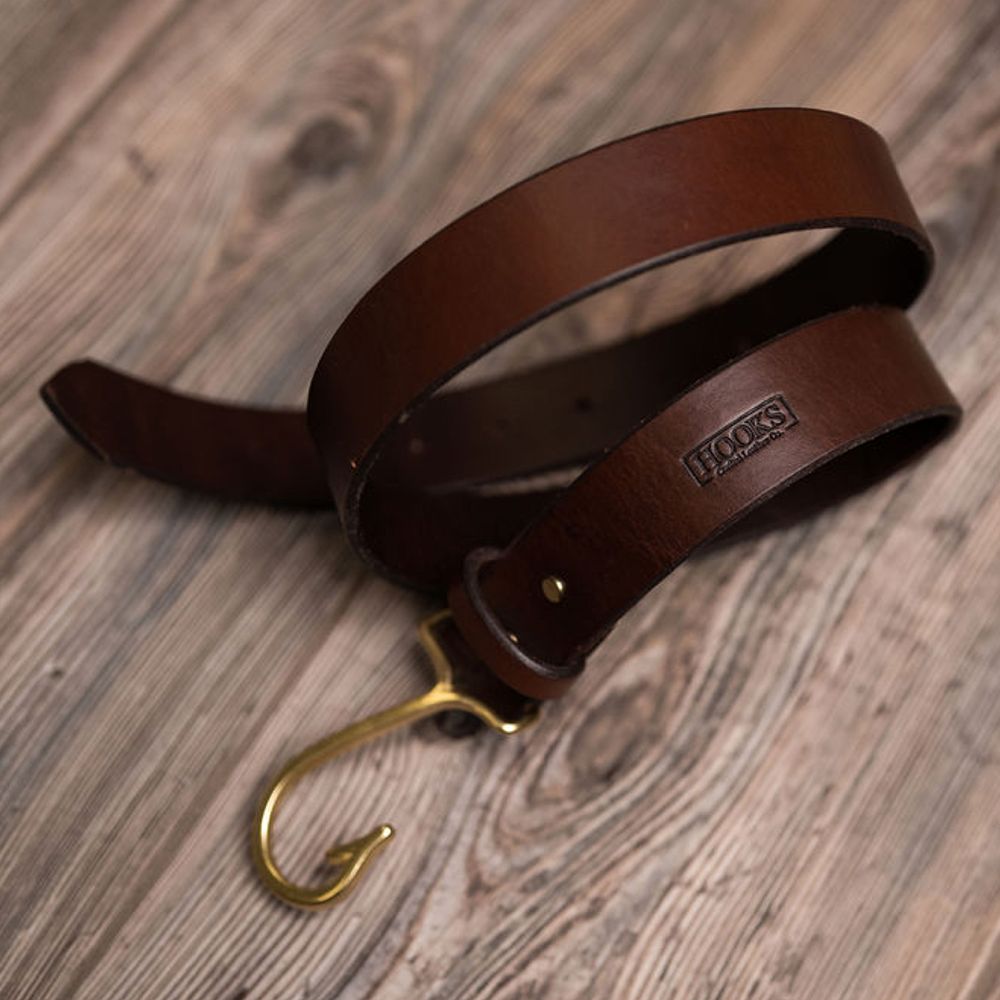 Hickory Brown Fish Hook Buckle Bridle Leather Belt by Hooks Crafted Leather Co