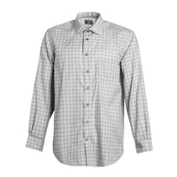 Grey and Brown Check No-Iron Cotton Dress Shirt with Spread Collar (Regular Fit) by Leo Chevalier