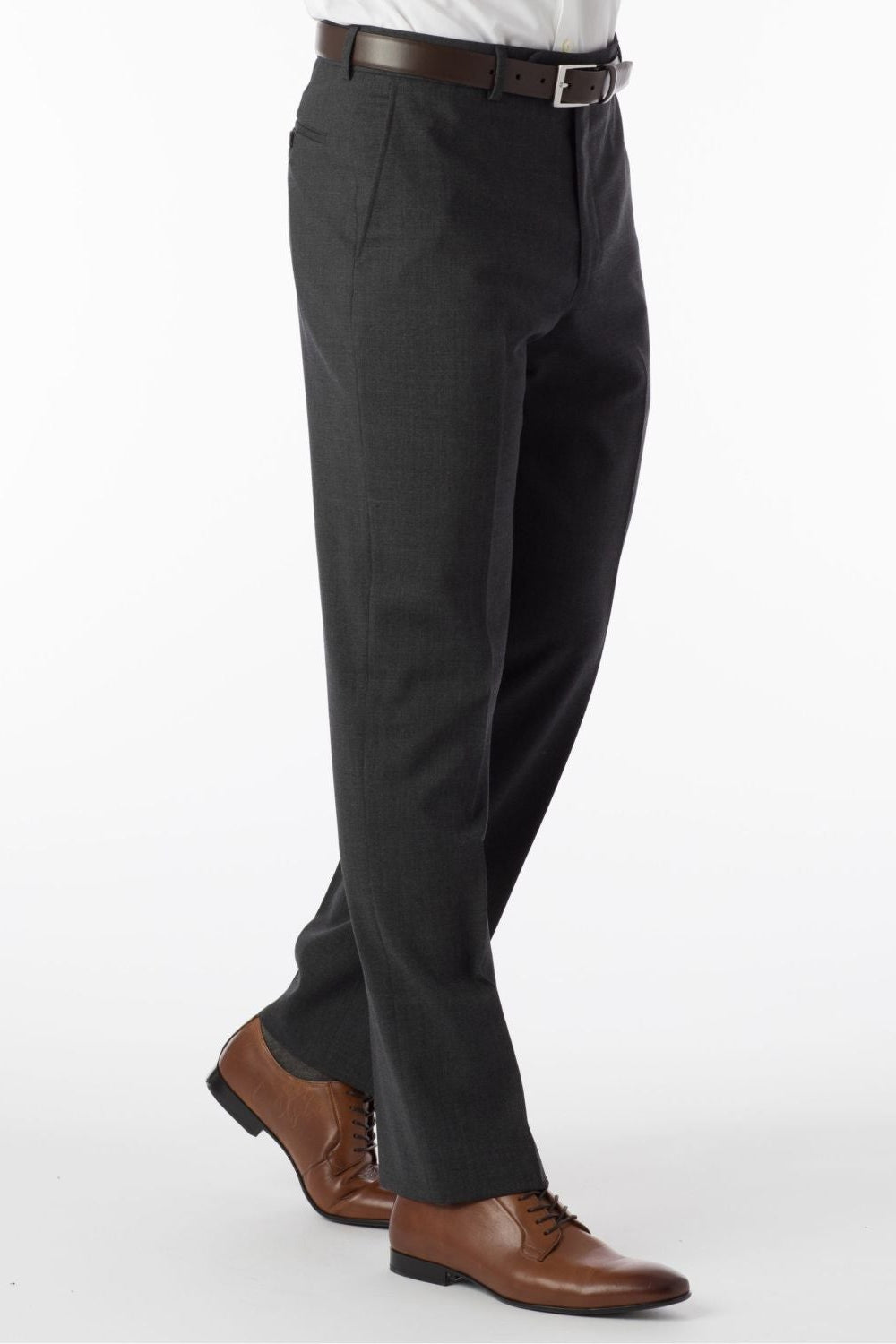 Super 120s Wool Travel Twill Comfort-EZE Trouser in Charcoal Grey (Flat Front Models) by Ballin