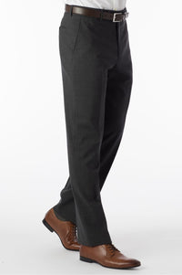 Super 120s Wool Travel Twill Comfort-EZE Trouser in Charcoal Grey (Flat Front Models) by Ballin