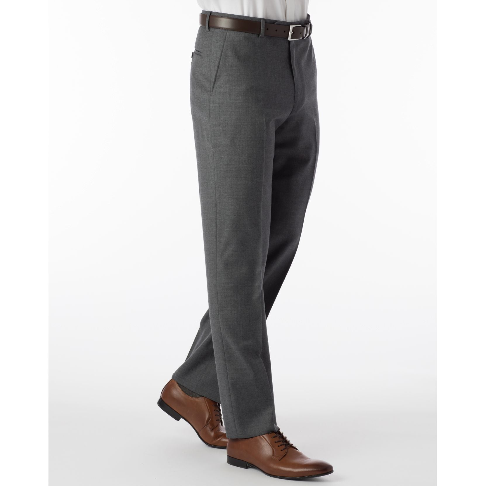 Super 120s Luxury Wool Serge Comfort-EZE Trouser in Medium Grey (Flat Front Models) by Ballin