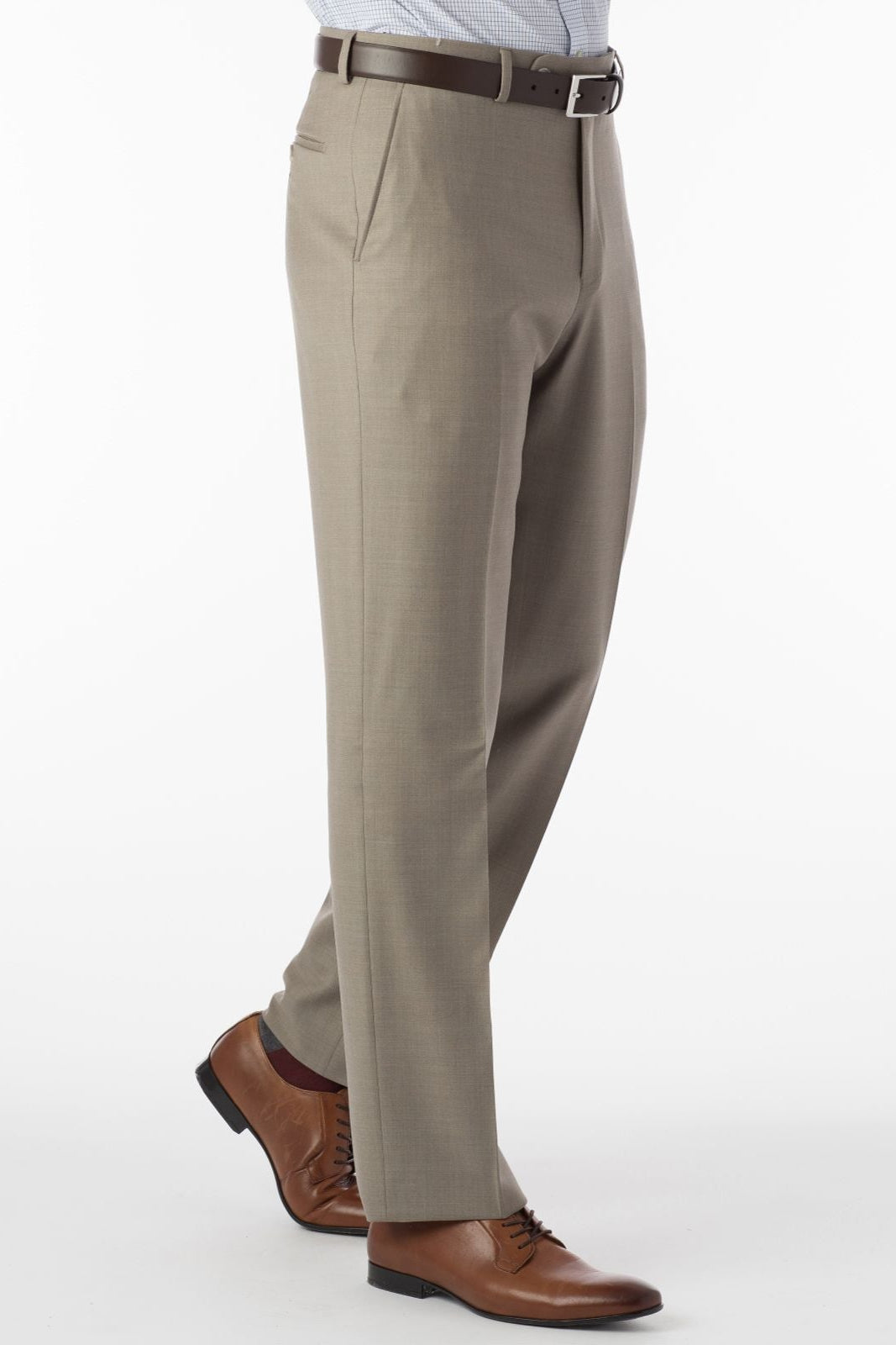 Super 120s Luxury Wool Serge Comfort-EZE Trouser in Taupe (Flat Front Models) by Ballin