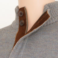 Royal Alpaca Half-Zip Button-Mock Medium Weight Sweater in Sky Grey and Silver Grey Heather by Peru Unlimited